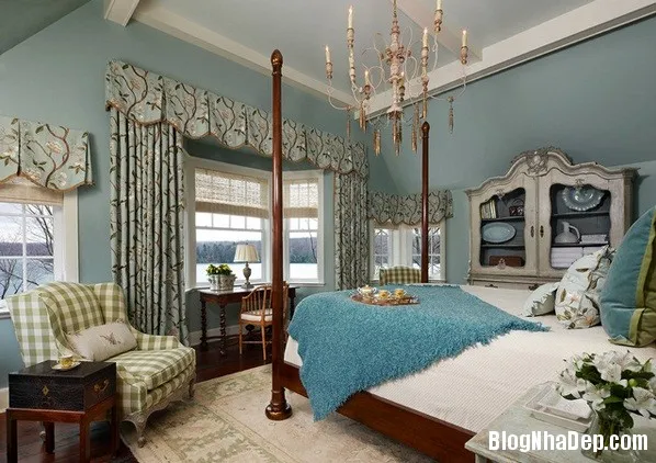 Những mẫu phòng ngủ đẹp với 2 màu xanh và nâu