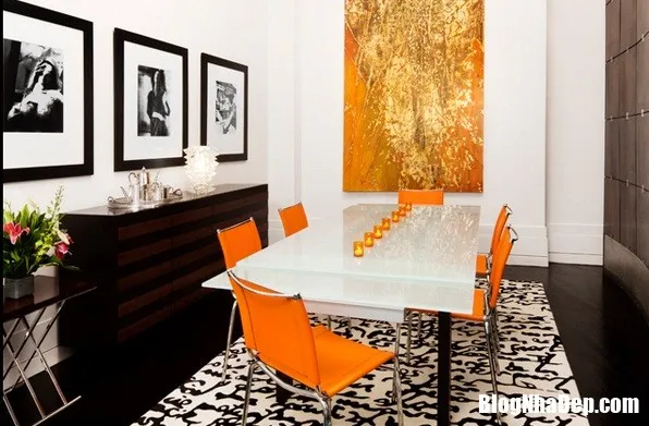 Phòng ăn đậm chất thu với gam màu cam