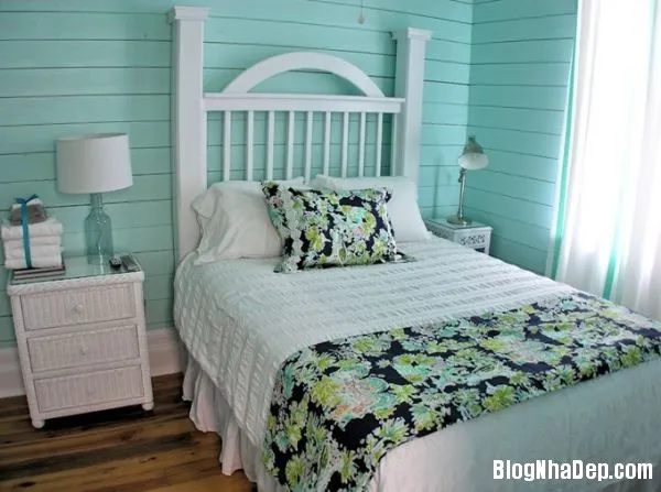 Phòng ngủ mát mắt với gam màu xanh ngọc