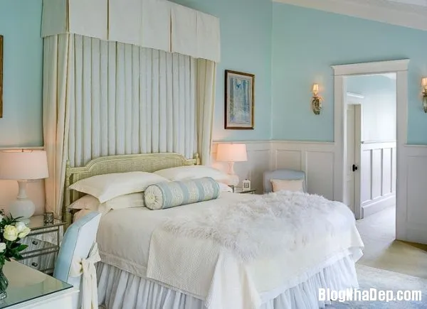 Phòng ngủ mát mắt với gam màu xanh ngọc