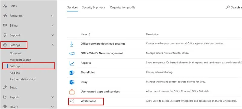 Bật tắt Microsoft Whiteboard cho tổ chức của bạn