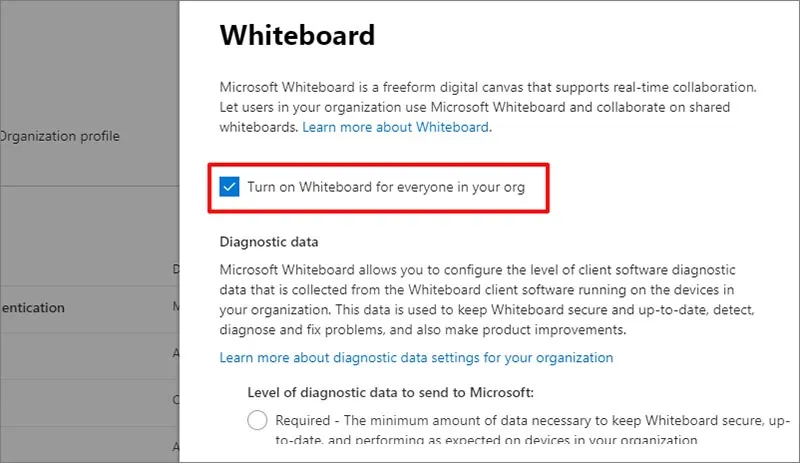 Bật tắt Microsoft Whiteboard cho tổ chức của bạn