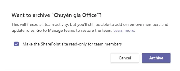 Cách lưu trữ và khôi phục một nhóm Microsoft Teams