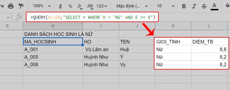 Cách sử dụng hàm QUERY trong Google Sheet để lọc dữ liệu