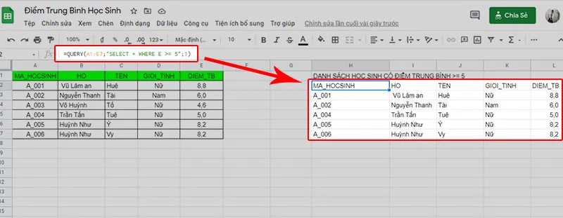 Cách sử dụng hàm QUERY trong Google Sheet để lọc dữ liệu