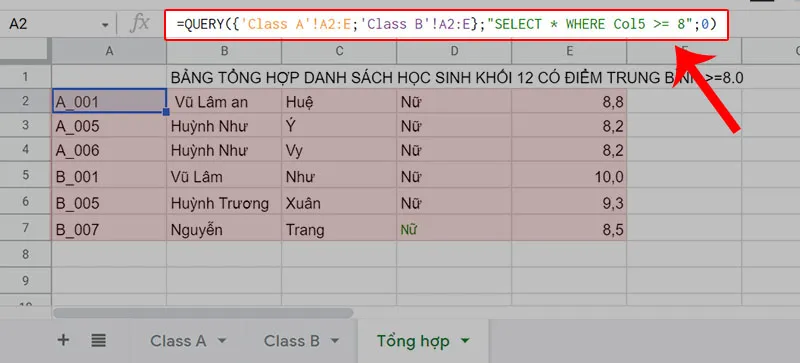 Cách sử dụng hàm QUERY trong Google Sheet để lọc dữ liệu