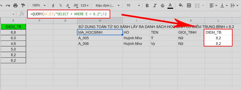 Cách sử dụng hàm QUERY trong Google Sheet để lọc dữ liệu