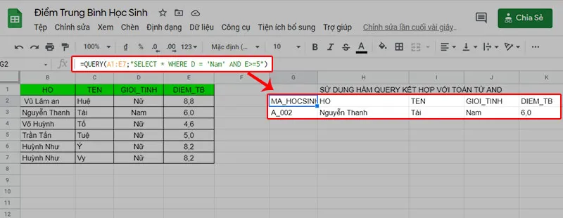 Cách sử dụng hàm QUERY trong Google Sheet để lọc dữ liệu