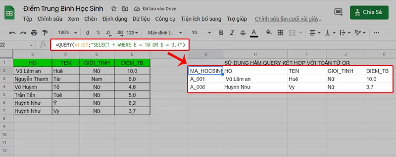 Cách sử dụng hàm QUERY trong Google Sheet để lọc dữ liệu