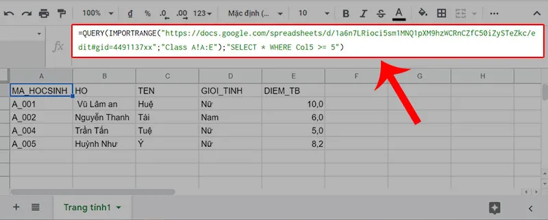 Cách sử dụng hàm QUERY trong Google Sheet để lọc dữ liệu