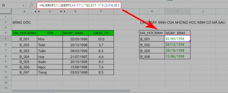 Cách sử dụng hàm QUERY trong Google Sheet để lọc dữ liệu