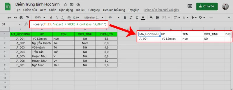 Cách sử dụng hàm QUERY trong Google Sheet để lọc dữ liệu