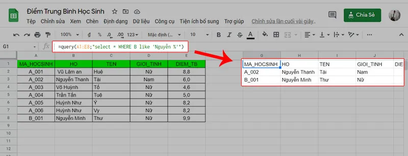 Cách sử dụng hàm QUERY trong Google Sheet để lọc dữ liệu