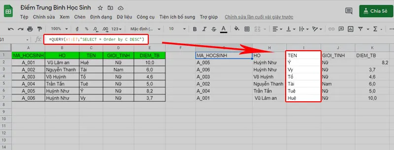 Cách sử dụng hàm QUERY trong Google Sheet để lọc dữ liệu