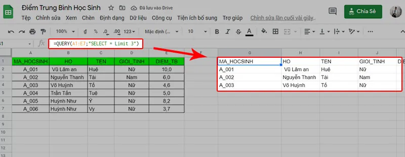 Cách sử dụng hàm QUERY trong Google Sheet để lọc dữ liệu