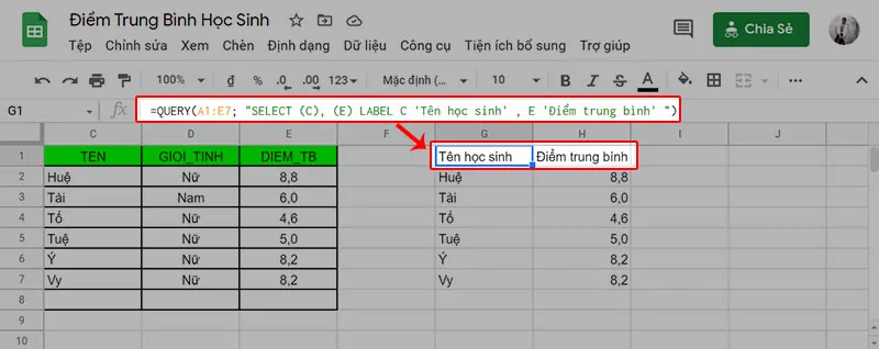 Cách sử dụng hàm QUERY trong Google Sheet để lọc dữ liệu