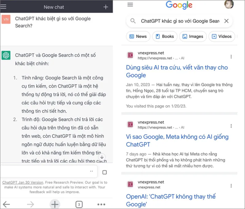 ChatGPT khác biệt gì so với tìm kiếm Google search