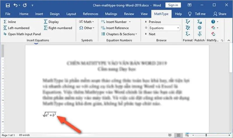 Hướng dẫn chèn Mathtype vào văn bản trong Word 2019