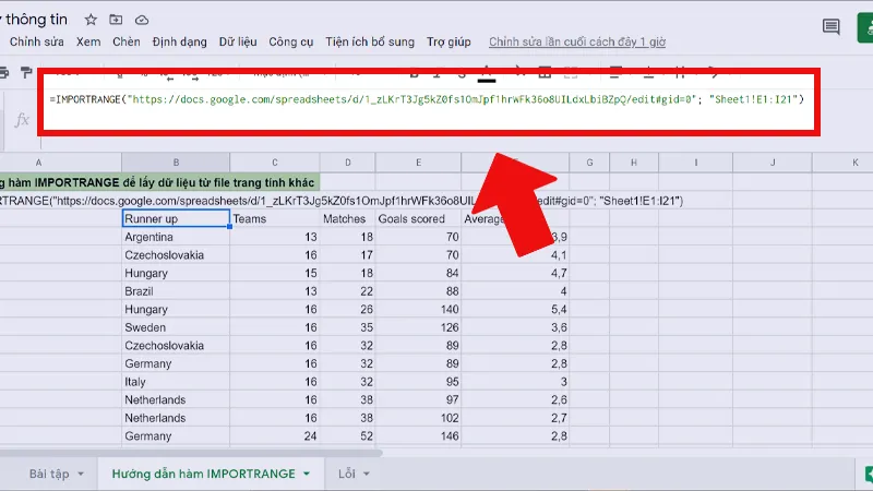 Hướng dẫn sử dụng hàm IMPORTRANGE trong Google Sheet để lấy dữ liệu
