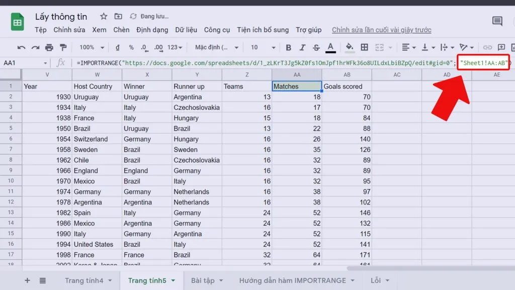 Hướng dẫn sử dụng hàm IMPORTRANGE trong Google Sheet để lấy dữ liệu