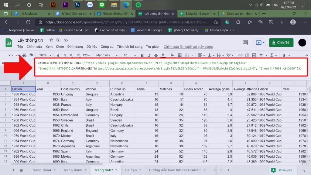 Hướng dẫn sử dụng hàm IMPORTRANGE trong Google Sheet để lấy dữ liệu