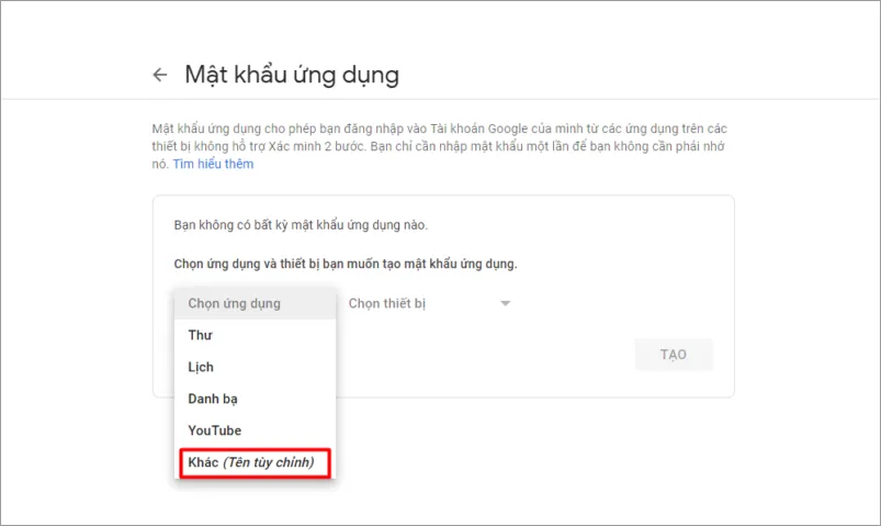 Hướng dẫn tạo mật khẩu ứng dụng Gmail – dịch vụ Email của Google