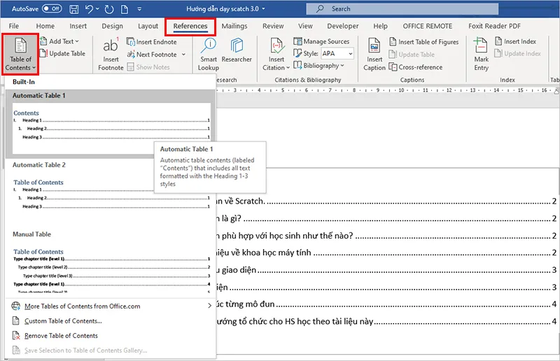 Hướng dẫn tạo mục lục tự động trong Microsoft word