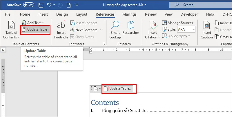 Hướng dẫn tạo mục lục tự động trong Microsoft word