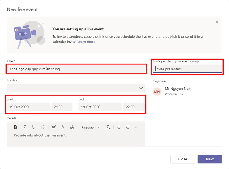 Hướng dẫn thiết lập Live Events trên Microsoft Teams