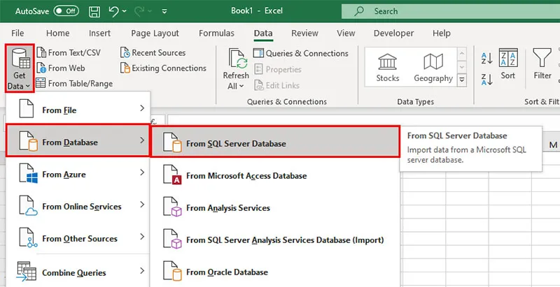 Kết nối đến SQL server để lấy dữ liệu vào Excel