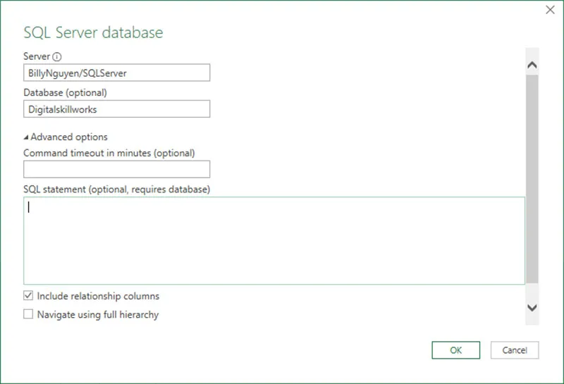 Kết nối đến SQL server để lấy dữ liệu vào Excel