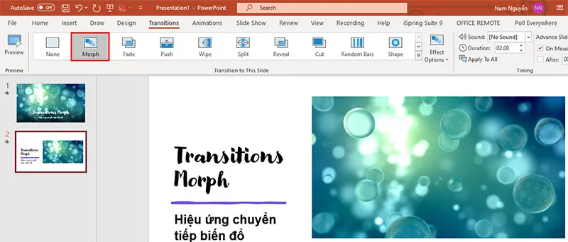 Sử dụng hiệu ứng Morph trong PowerPoint