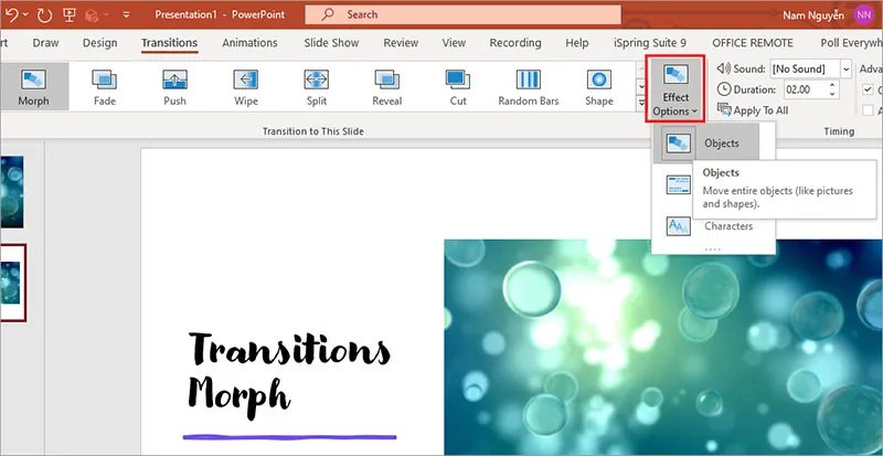 Sử dụng hiệu ứng Morph trong PowerPoint