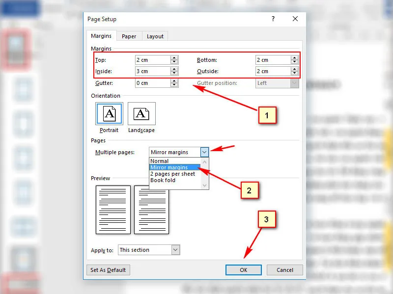 Thủ thuật căn lề văn bản in 2 mặt giấy trên Microsoft Word