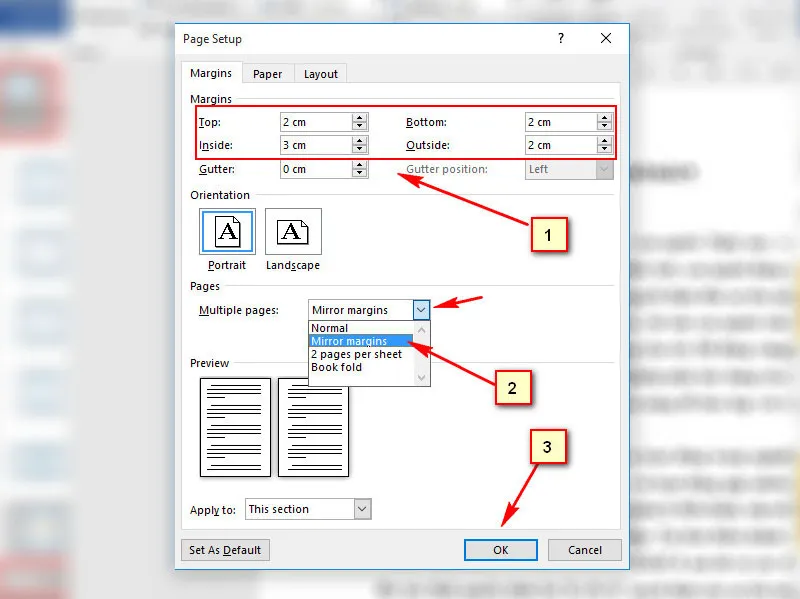 Thủ thuật căn lề văn bản in 2 mặt giấy trên Microsoft Word